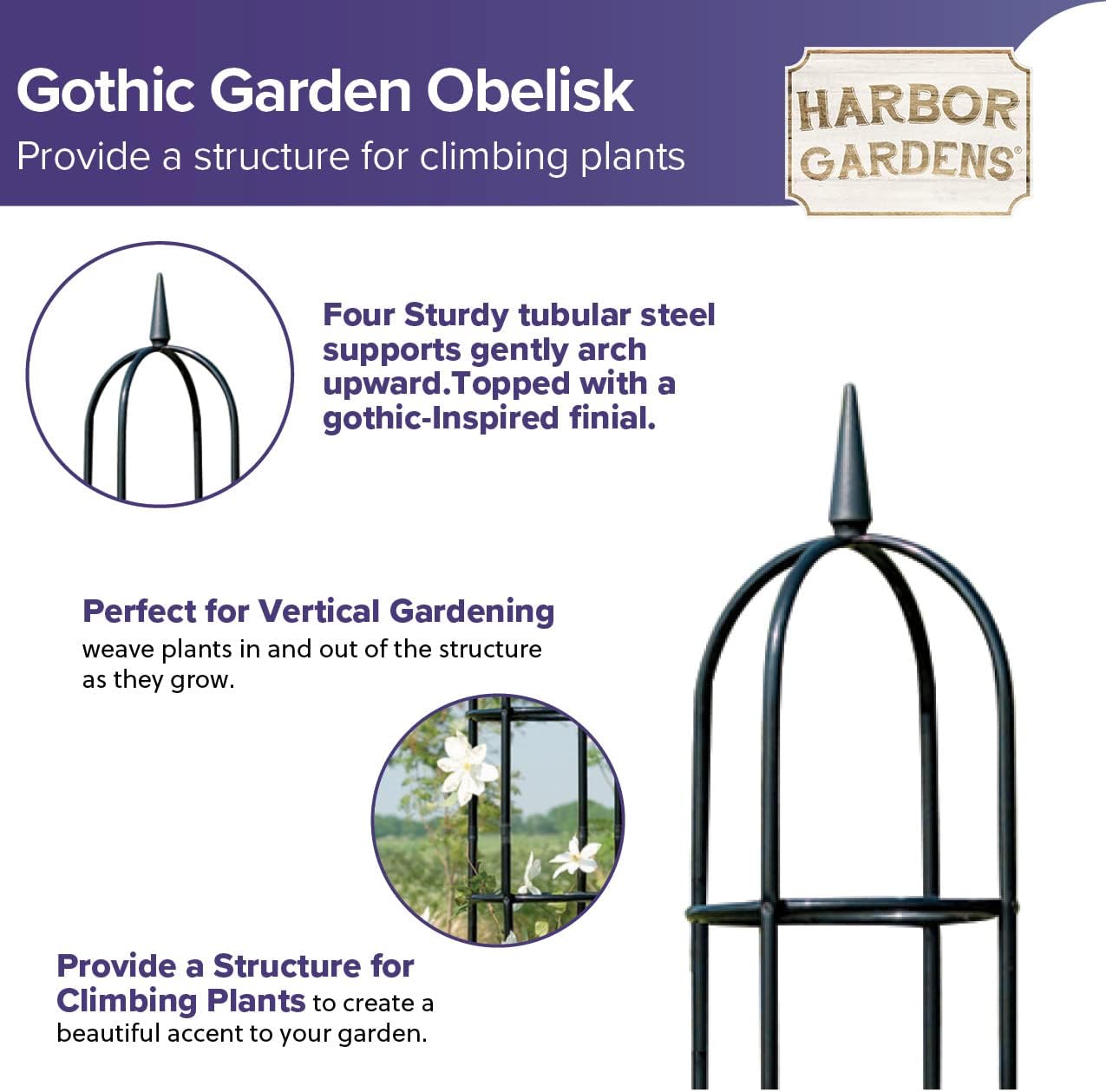 R352HG Garden Obelisk, Black, 96" High
