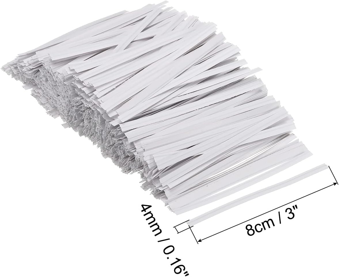 Twist Ties 3" Paper Closure Tie for Party Tying Gift Bags, Candy, Bread, Arts Crafts White Pack of 1500