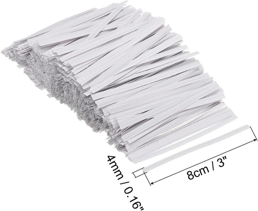 Twist Ties 3" Paper Closure Tie for Party Tying Gift Bags, Candy, Bread, Arts Crafts White Pack of 1500