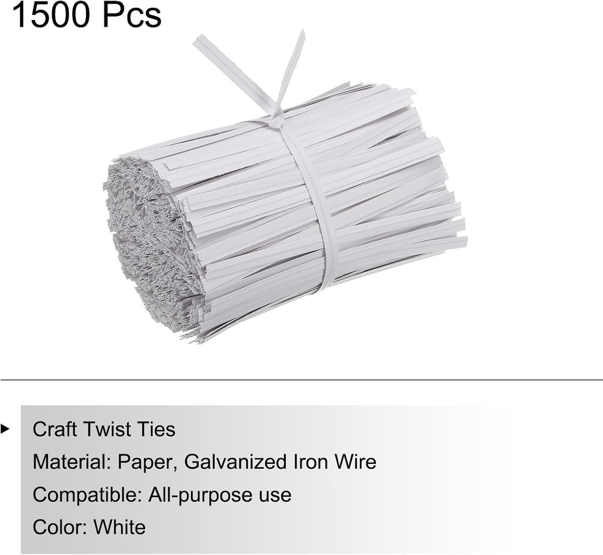 Twist Ties 3" Paper Closure Tie for Party Tying Gift Bags, Candy, Bread, Arts Crafts White Pack of 1500