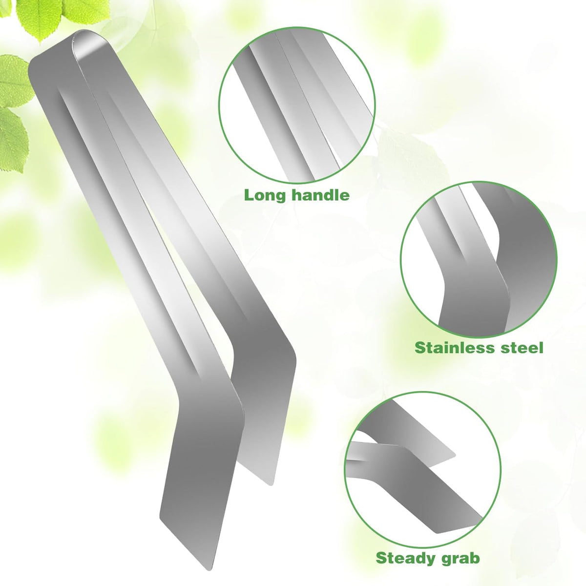 2Pcs Seedling Transplant Tongs, Gardening Plants Transplant Tongs Stainless Steel Seedling Remove Transplanting Pliers, Gardening Supplies Plant Seed Starting Tools, Reduce Root Damage (8.7 Inch)