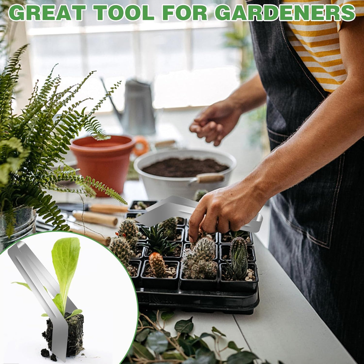2Pcs Seedling Transplant Tongs, Gardening Plants Transplant Tongs Stainless Steel Seedling Remove Transplanting Pliers, Gardening Supplies Plant Seed Starting Tools, Reduce Root Damage (8.7 Inch)