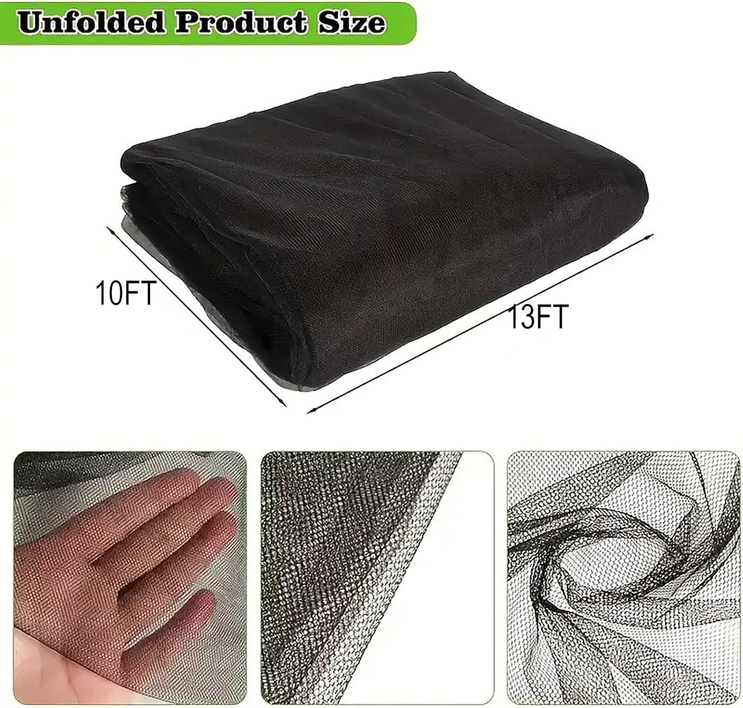 Patio Mosquito Netting, 10x13FT UV Resistant Bug Mesh for Balcony & Plants