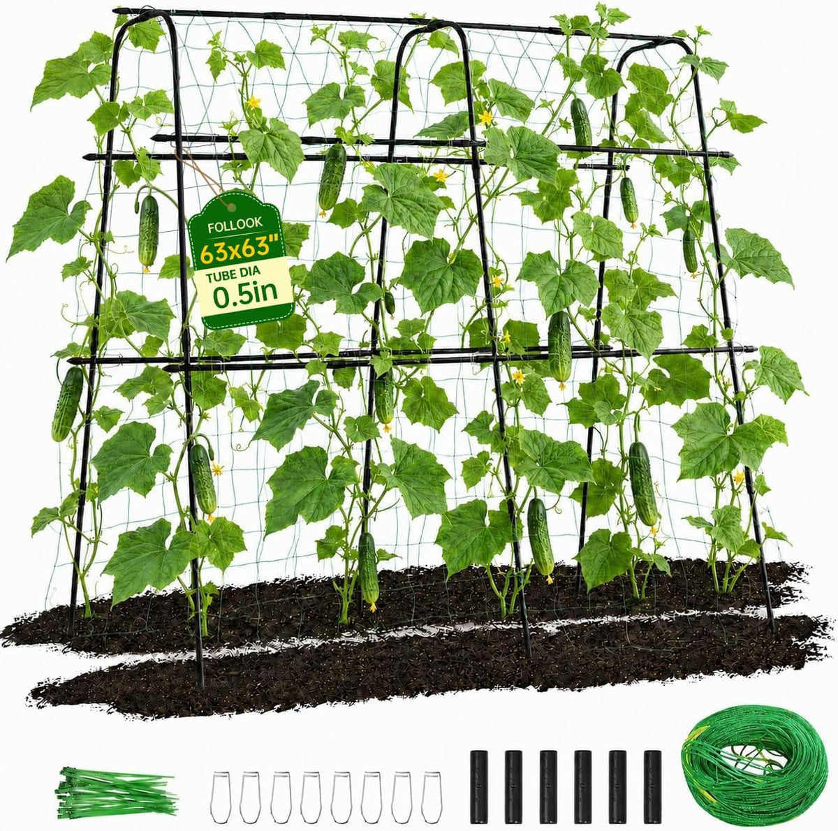 63x63 Cucumber Trellis for Raised Garden Bed, Black