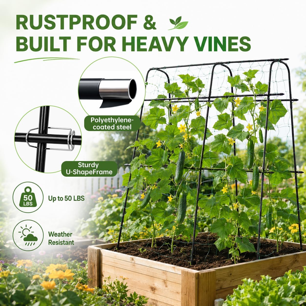 63x63 Cucumber Trellis for Raised Garden Bed, Black