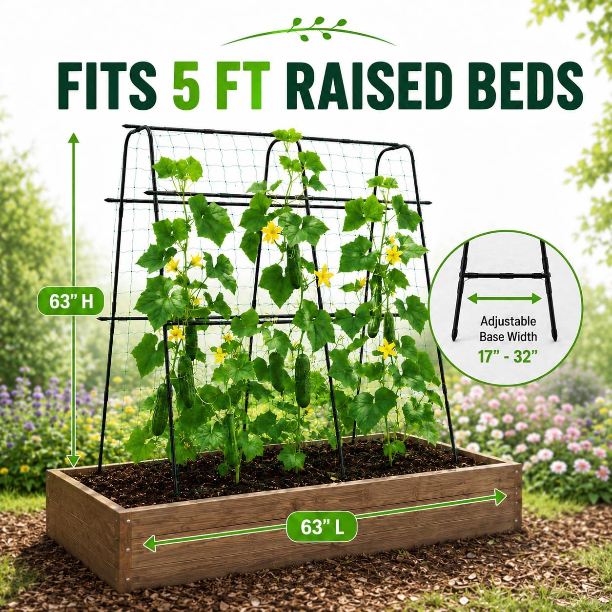 63x63 Cucumber Trellis for Raised Garden Bed, Black