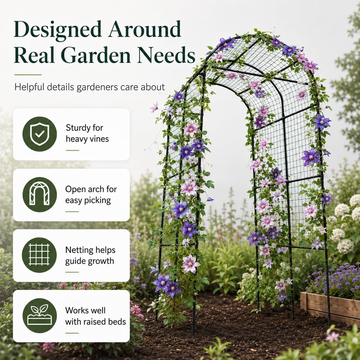 63x63 Cucumber Trellis for Raised Garden Bed, Black