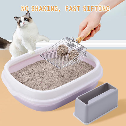 DHXYZZB Cat Litter Scoop with Holder, Metal Cat Litter Scoop Deep Shovel Kitty Poop Scooper Stand for Litter Box, Fast Sifting Non-Stick Cat Poop Sifting with Container to Store cat Scooper
