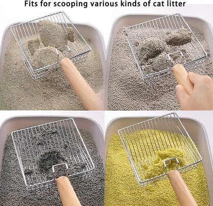 DHXYZZB Cat Litter Scoop with Holder, Metal Cat Litter Scoop Deep Shovel Kitty Poop Scooper Stand for Litter Box, Fast Sifting Non-Stick Cat Poop Sifting with Container to Store cat Scooper
