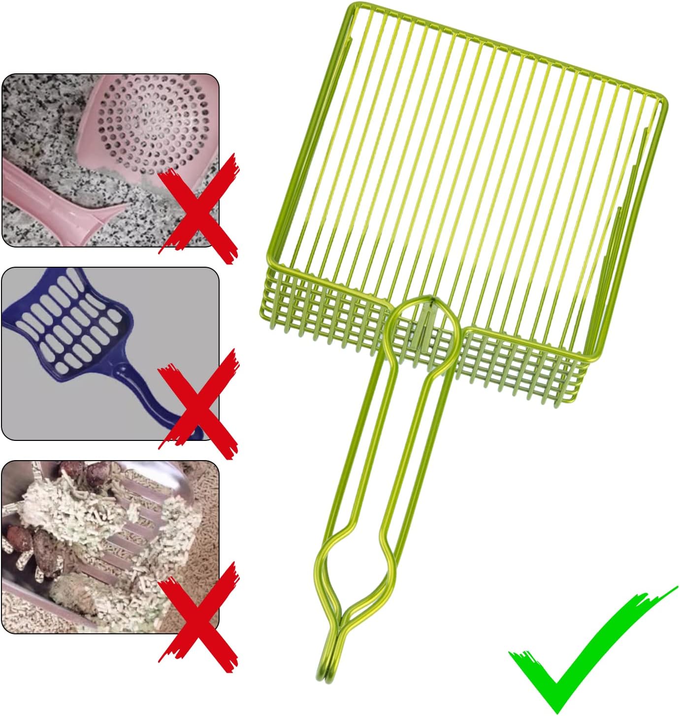 DHXYZZB Cat Litter Scoop with Holder, Metal Cat Litter Scoop Deep Shovel Kitty Poop Scooper Stand for Litter Box, Fast Sifting Non-Stick Cat Poop Sifting with Container to Store cat Scooper