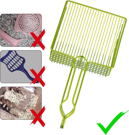 DHXYZZB Cat Litter Scoop with Holder, Metal Cat Litter Scoop Deep Shovel Kitty Poop Scooper Stand for Litter Box, Fast Sifting Non-Stick Cat Poop Sifting with Container to Store cat Scooper