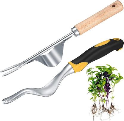 2 Pcs Hand Weeder Puller Tool, Manual Weed Puller Tool Kit, Garden Manual Weeder Removal Tools with V-Shaped Forks, for Garden Yard Lawn Farm Weed Roots Digging Removal Hand Tool