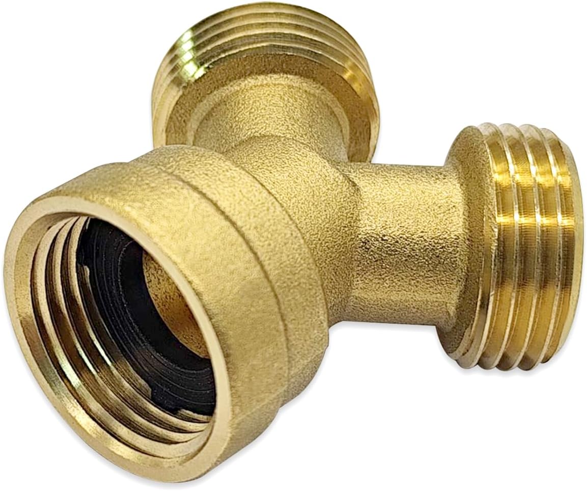 Heavy Duty Brass 3/4" GHT Garden Hose Splitter Y Shaped Connector