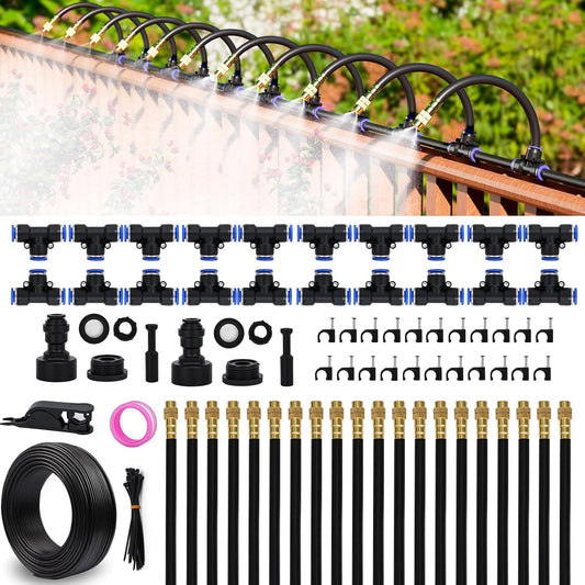 Drip Irrigation System 66 FT with 20 Nozzles, 360° Adjustable Bendable Garden Watering Misting System for Greenhouse, Yard, Lawn, Plant, Garden, 5/16 inch Hose (OD: 8mm)