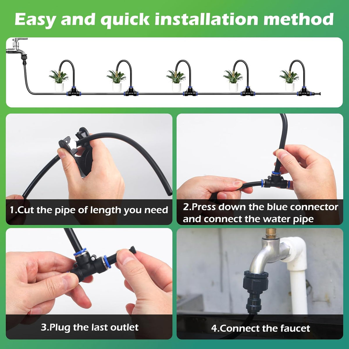 Drip Irrigation System 66 FT with 20 Nozzles, 360° Adjustable Bendable Garden Watering Misting System for Greenhouse, Yard, Lawn, Plant, Garden, 5/16 inch Hose (OD: 8mm)
