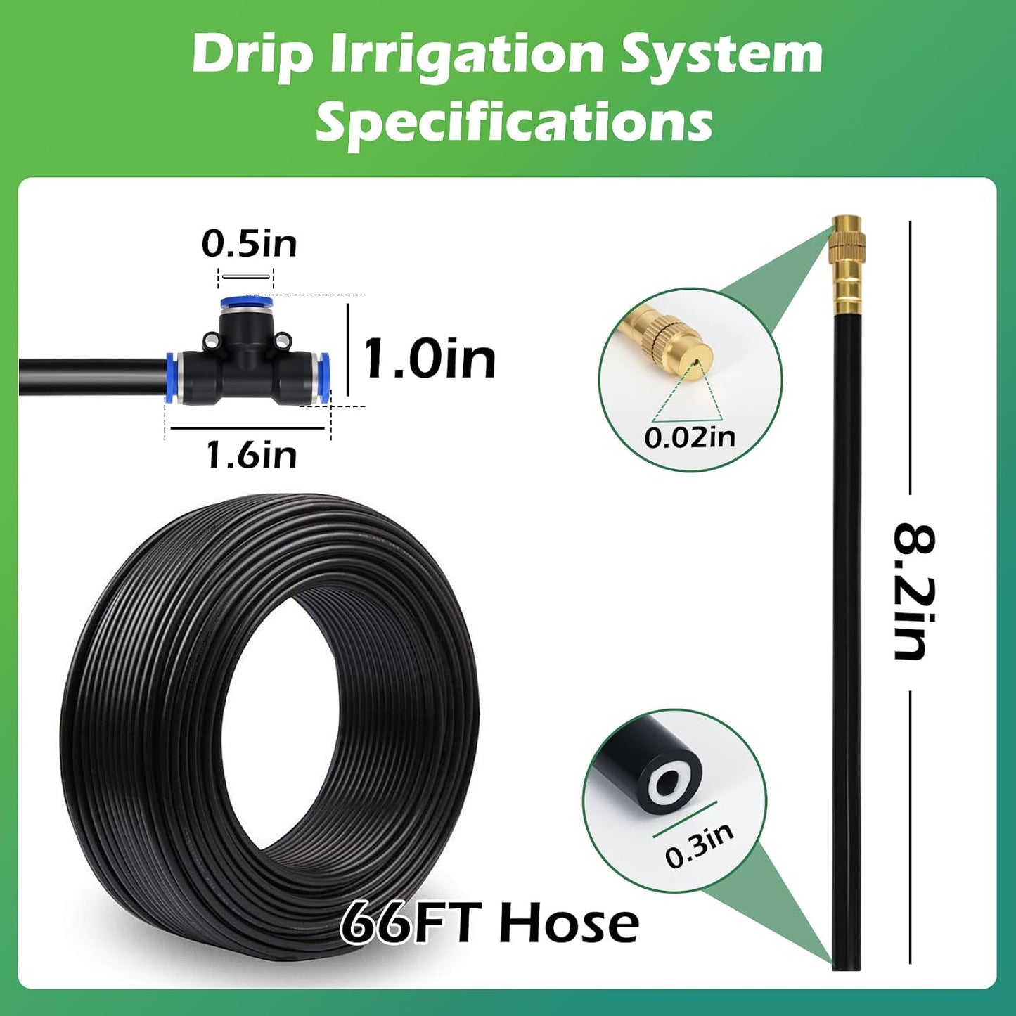 Drip Irrigation System 66 FT with 20 Nozzles, 360° Adjustable Bendable Garden Watering Misting System for Greenhouse, Yard, Lawn, Plant, Garden, 5/16 inch Hose (OD: 8mm)