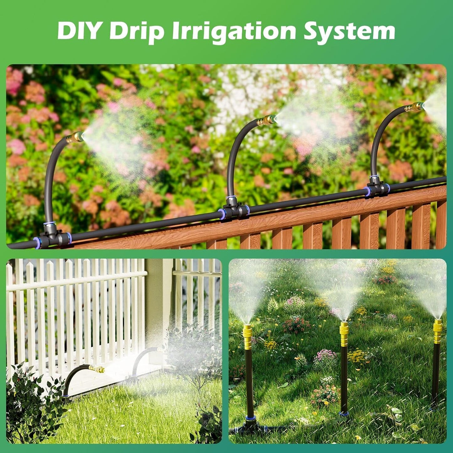 Drip Irrigation System 66 FT with 20 Nozzles, 360° Adjustable Bendable Garden Watering Misting System for Greenhouse, Yard, Lawn, Plant, Garden, 5/16 inch Hose (OD: 8mm)