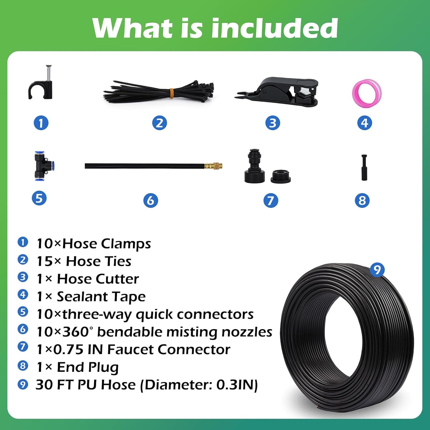Drip Irrigation System 66 FT with 20 Nozzles, 360° Adjustable Bendable Garden Watering Misting System for Greenhouse, Yard, Lawn, Plant, Garden, 5/16 inch Hose (OD: 8mm)