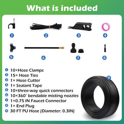 Drip Irrigation System 66 FT with 20 Nozzles, 360° Adjustable Bendable Garden Watering Misting System for Greenhouse, Yard, Lawn, Plant, Garden, 5/16 inch Hose (OD: 8mm)