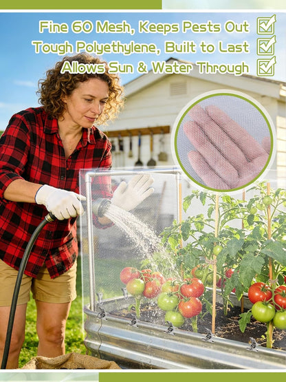 2 pcs Windproof Garden Netting for Raised Beds (4ft L x 2ft W x 1ft H) - 60 Mesh Bird Netting Garden Bed Cover with Drawstring & 40 Clips for Vegetables Flowers, Excluding Hoops or Frames