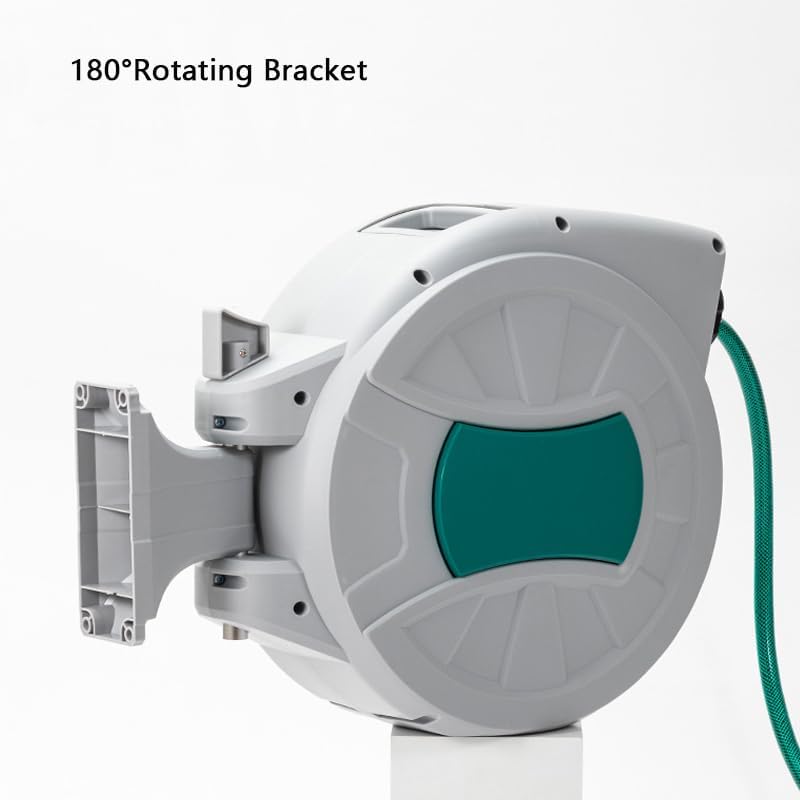 1/2 in x 50 FT Retractable Garden Hose Reel, 180° Rotatable Wall-Mounted Water Hose Reel with 8-Pattern Spray Nozzle, Auto-Rewind & Anti-Kink, for Garden Watering, Car Washing, Pet Bathing