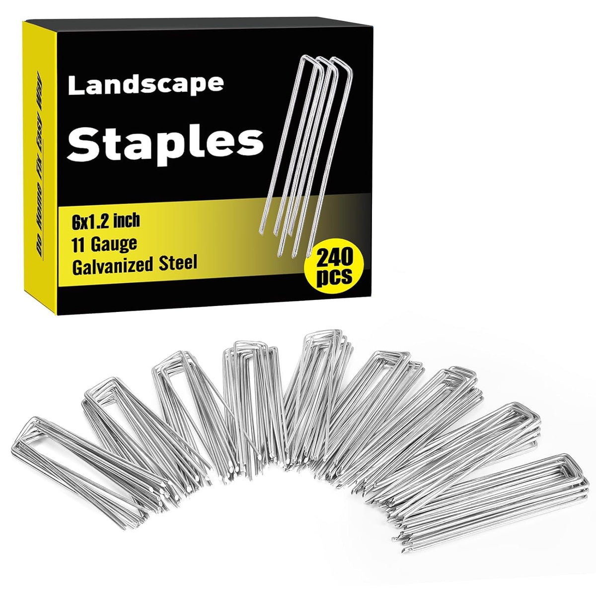 240 Pack Landscape Staples 6 Inch, Galvanized Garden Stakes