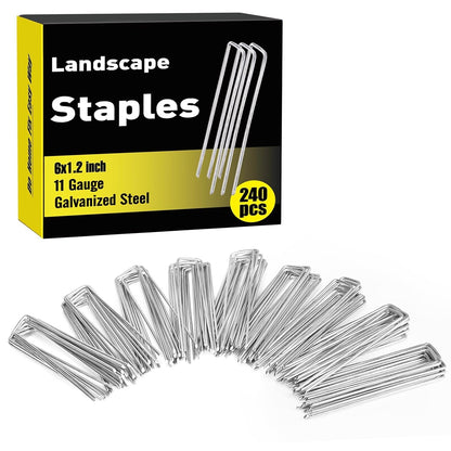 240 Pack Landscape Staples 6 Inch, Galvanized Garden Stakes