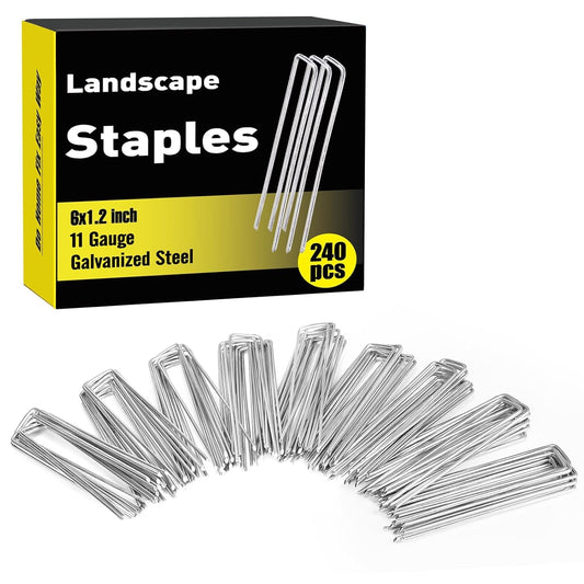 240 Pack Landscape Staples 6 Inch, Galvanized Garden Stakes