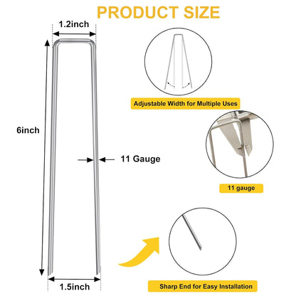240 Pack Landscape Staples 6 Inch, Galvanized Garden Stakes
