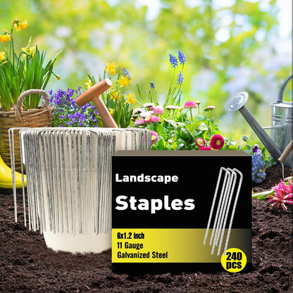 240 Pack Landscape Staples 6 Inch, Galvanized Garden Stakes