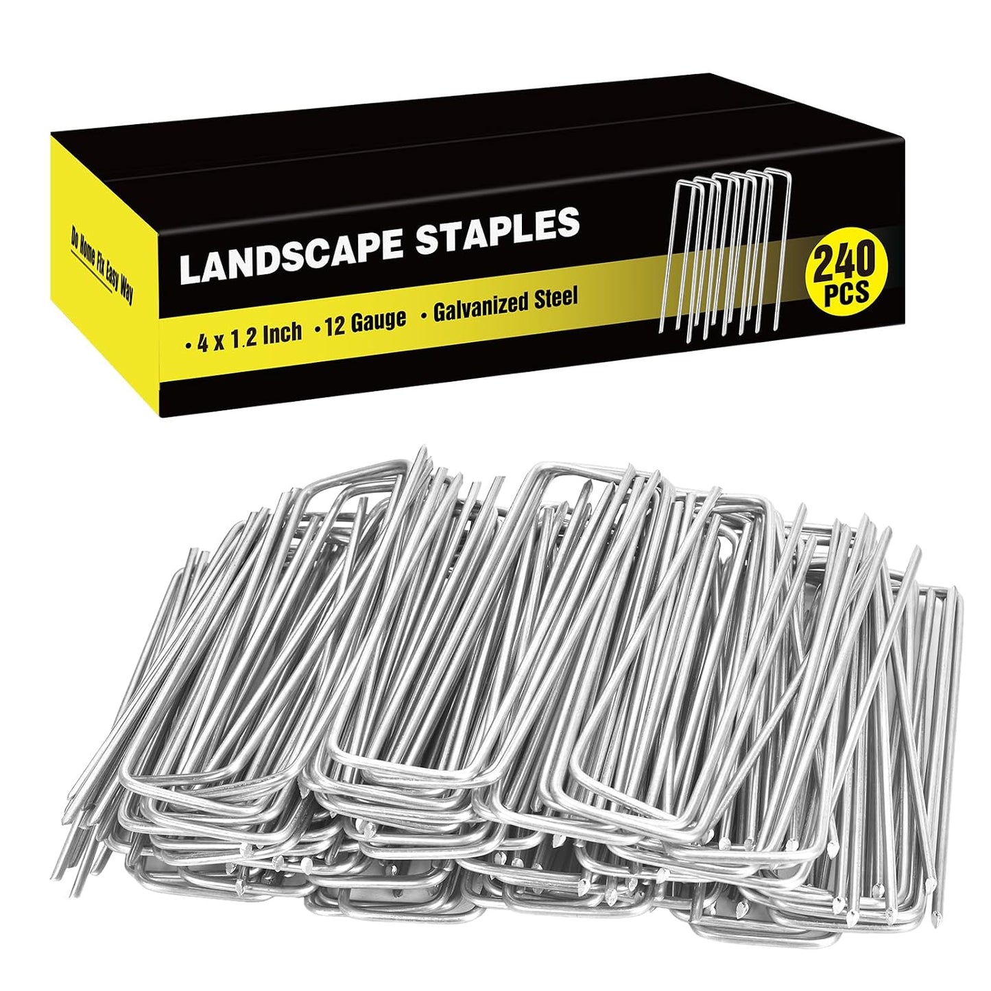 240 Pack Landscape Staples 6 Inch, Galvanized Garden Stakes