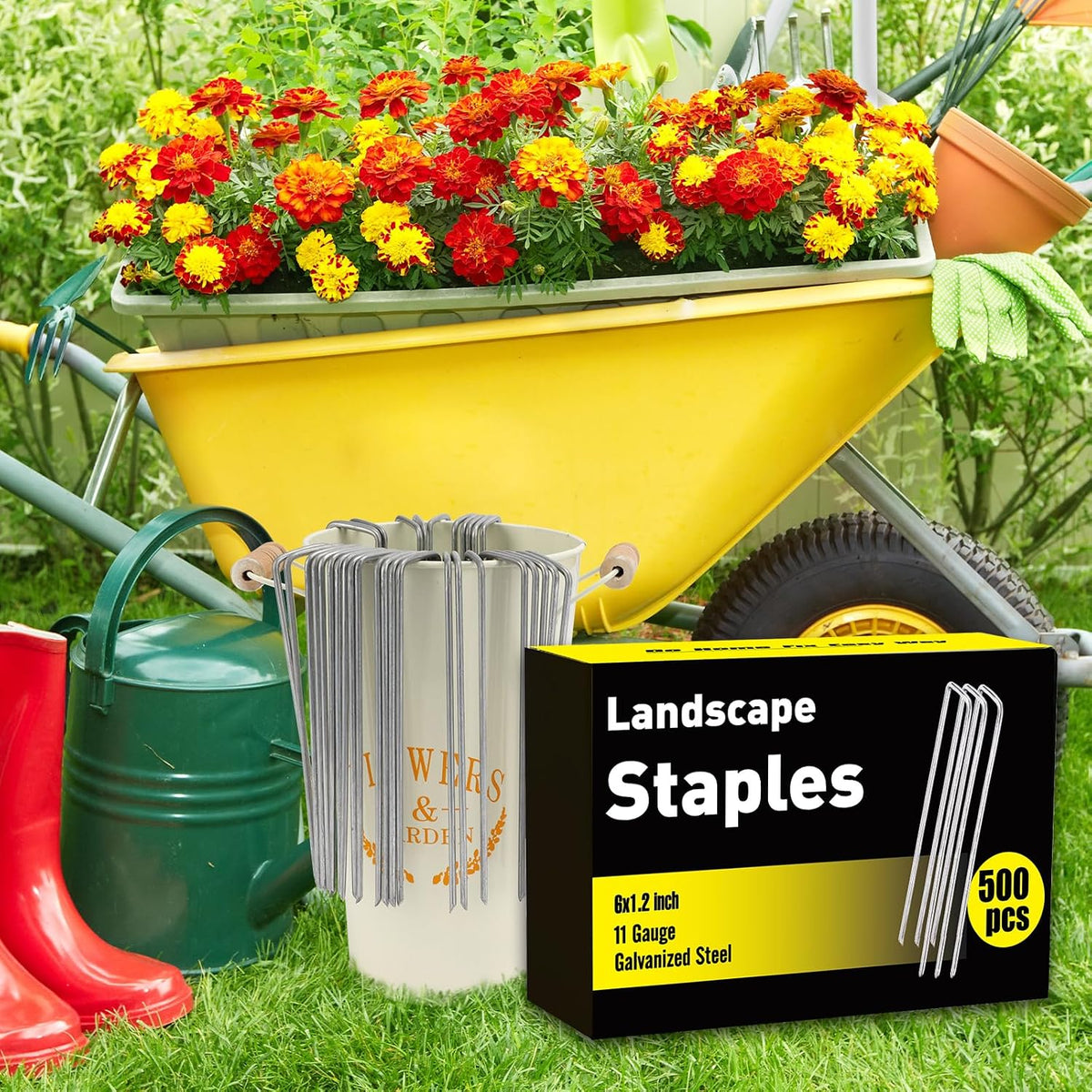 240 Pack Landscape Staples 6 Inch, Galvanized Garden Stakes
