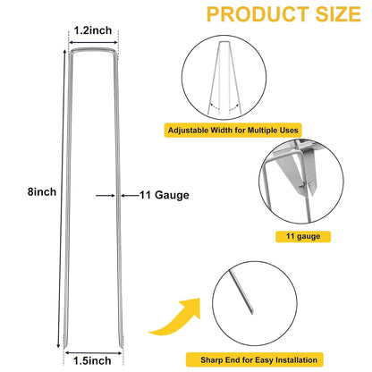 240 Pack Landscape Staples 6 Inch, Galvanized Garden Stakes