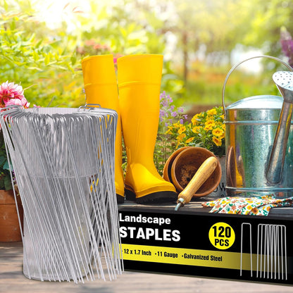 240 Pack Landscape Staples 6 Inch, Galvanized Garden Stakes