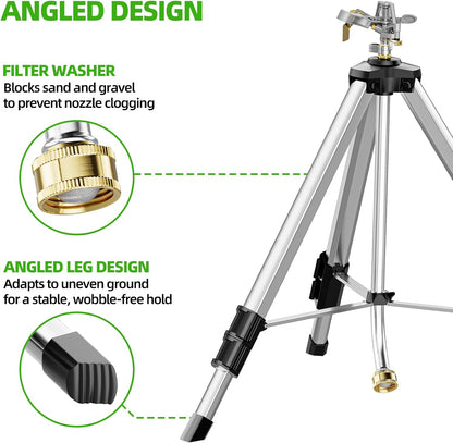 Brass Impact Tripod Sprinkler for Yard Lawn Garden Irrigation