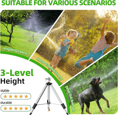Brass Impact Tripod Sprinkler for Yard Lawn Garden Irrigation