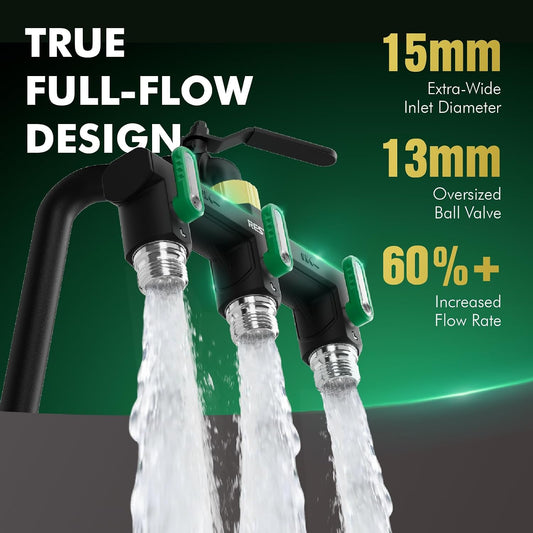 3 Way Garden Hose Splitter Heavy Duty 100% Metal Body