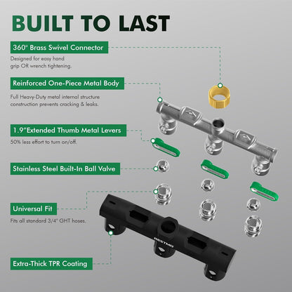 3 Way Garden Hose Splitter Heavy Duty 100% Metal Body