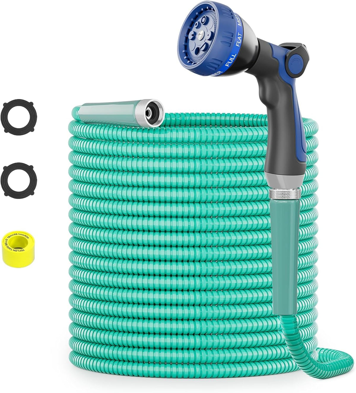 50ft 304 Stainless Steel Metal Garden Hose with Blue Nozzle