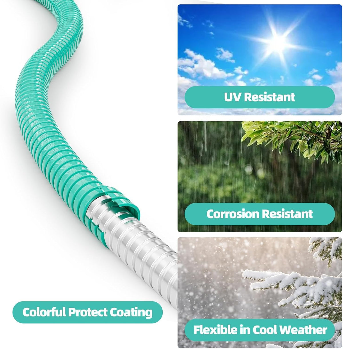 50ft 304 Stainless Steel Metal Garden Hose with Blue Nozzle