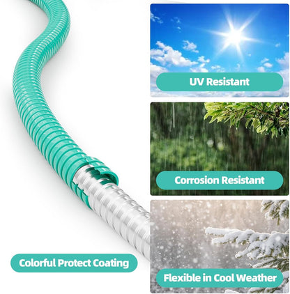 50ft 304 Stainless Steel Metal Garden Hose with Blue Nozzle