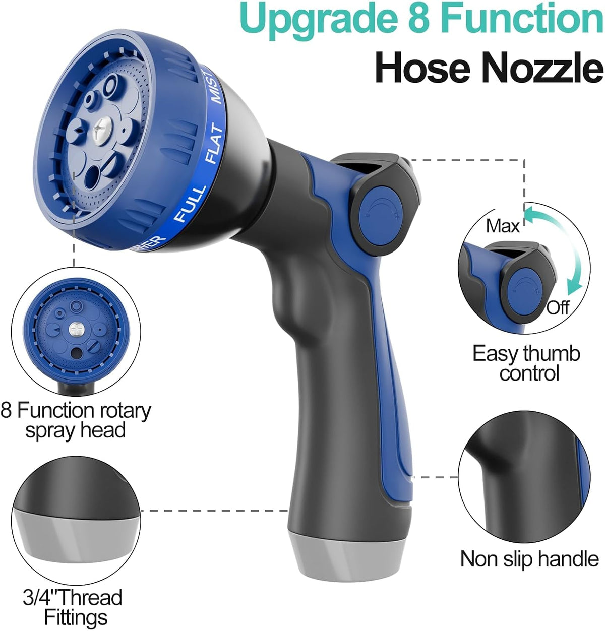 50ft 304 Stainless Steel Metal Garden Hose with Blue Nozzle