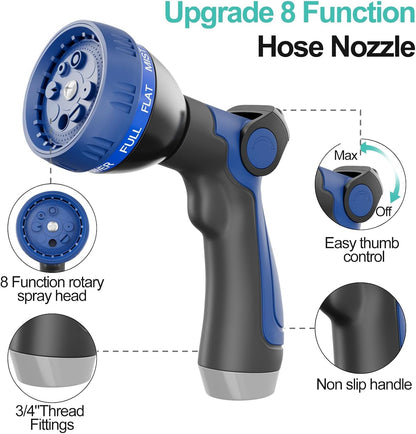 50ft 304 Stainless Steel Metal Garden Hose with Blue Nozzle
