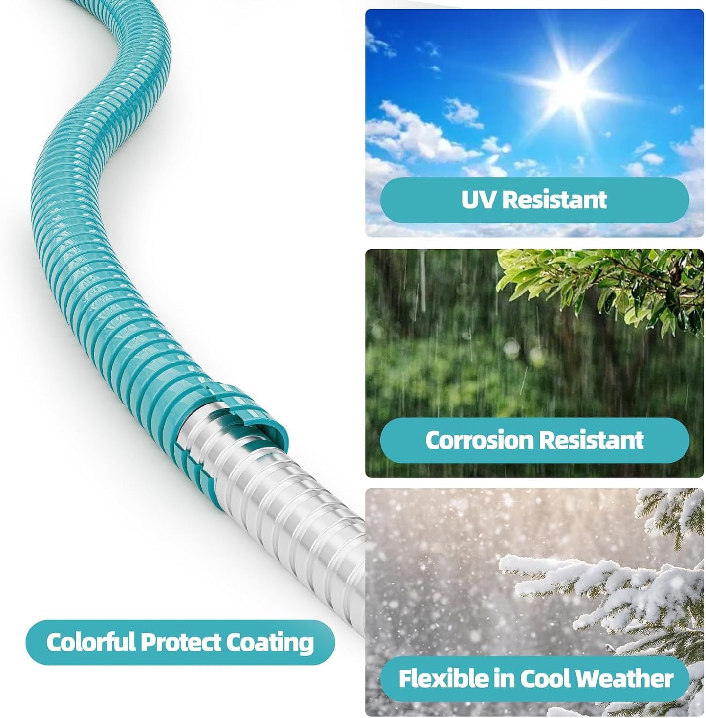 50ft 304 Stainless Steel Metal Garden Hose with Blue Nozzle
