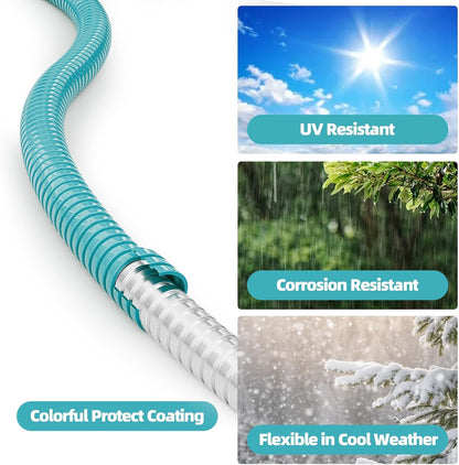 50ft 304 Stainless Steel Metal Garden Hose with Blue Nozzle