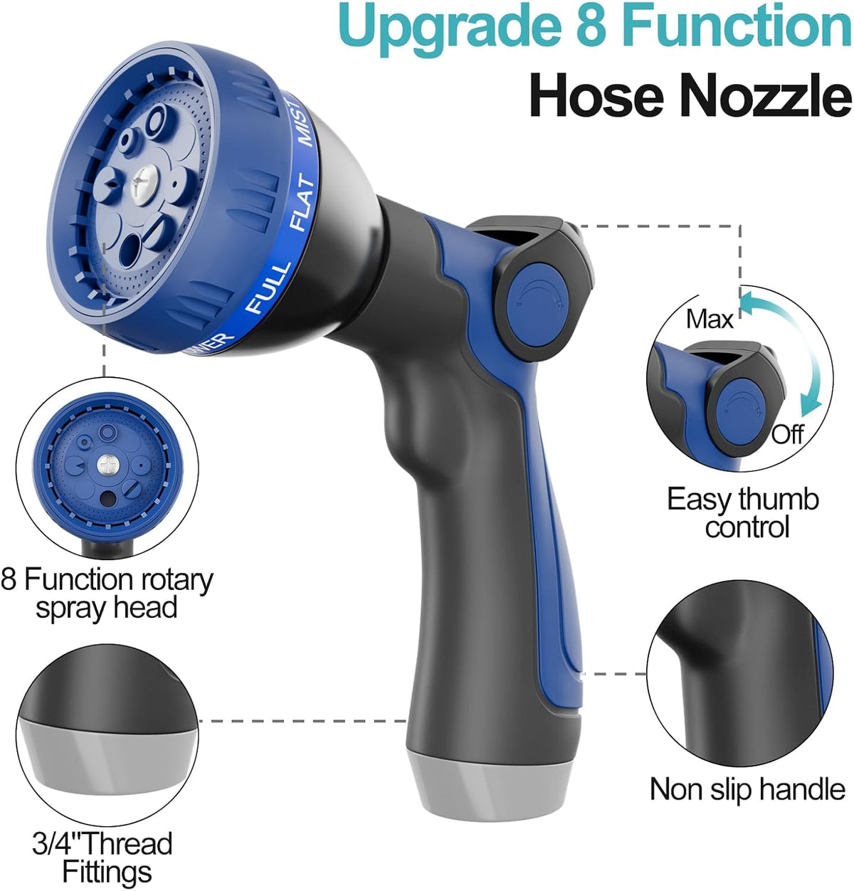 50ft 304 Stainless Steel Metal Garden Hose with Blue Nozzle