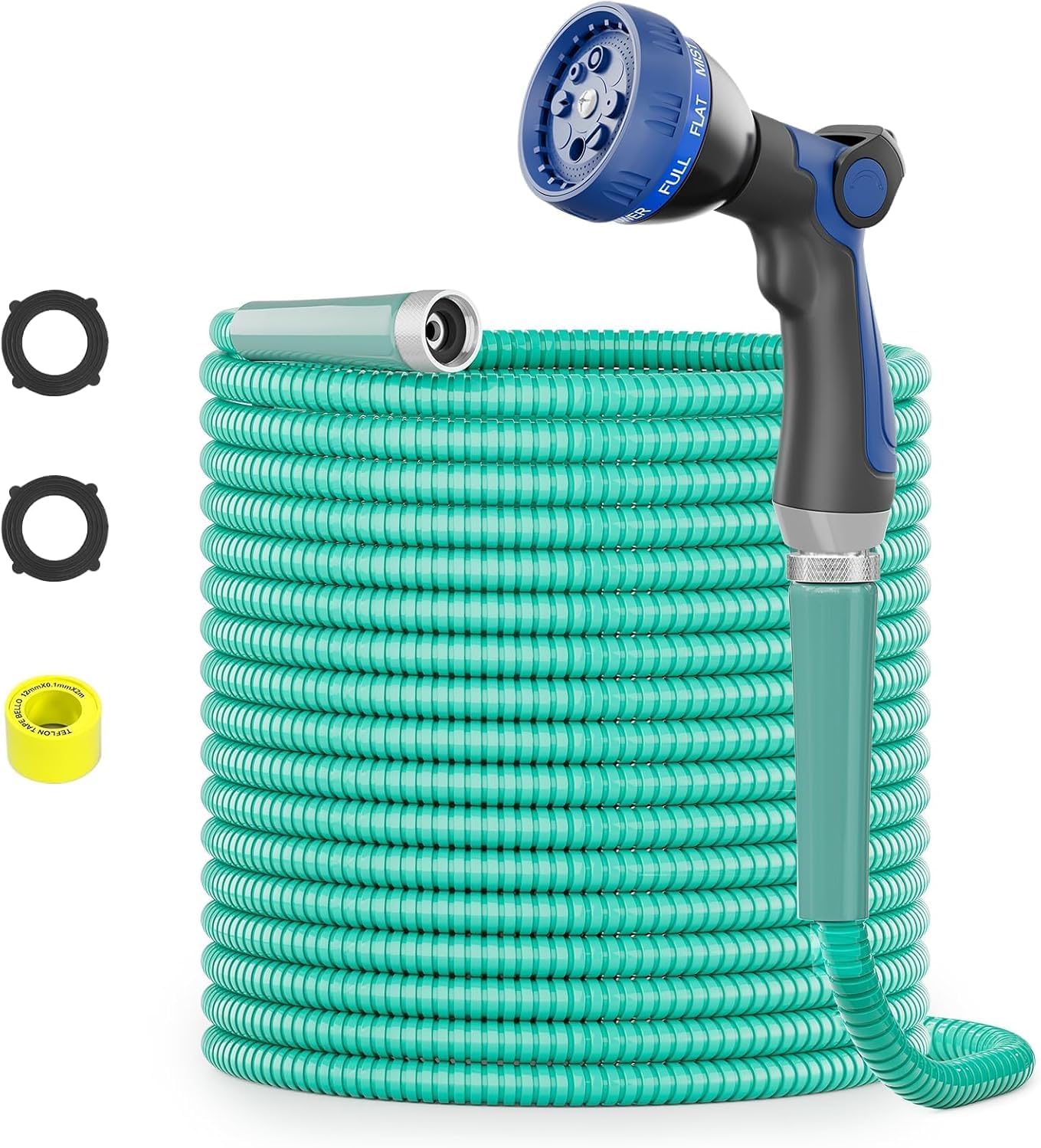 50ft 304 Stainless Steel Metal Garden Hose with Blue Nozzle