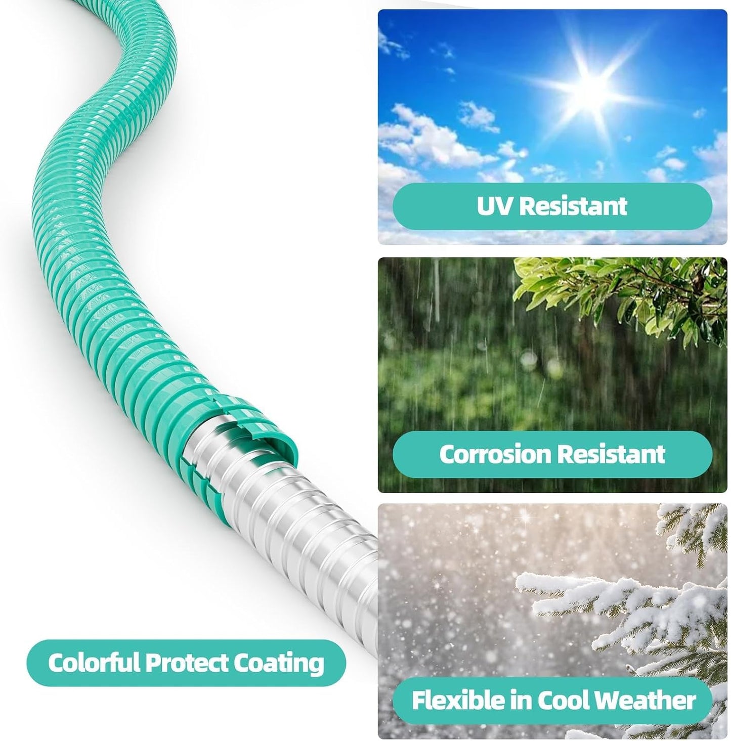 50ft 304 Stainless Steel Metal Garden Hose with Blue Nozzle