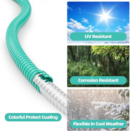 50ft 304 Stainless Steel Metal Garden Hose with Blue Nozzle