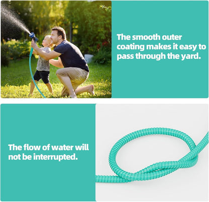 50ft 304 Stainless Steel Metal Garden Hose with Blue Nozzle